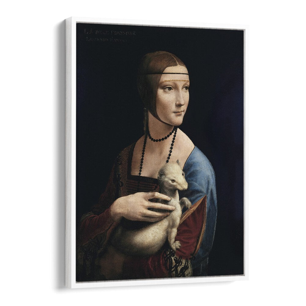 Lady With An Emrin Leonardo Da Vinci art painting Artwork in White Floater Frame