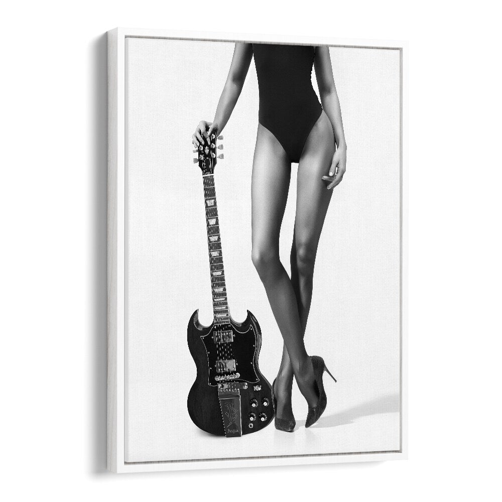 Lady With the Gibson by David Drake Fine Art Photography Fashion Photography in White Floater Frame