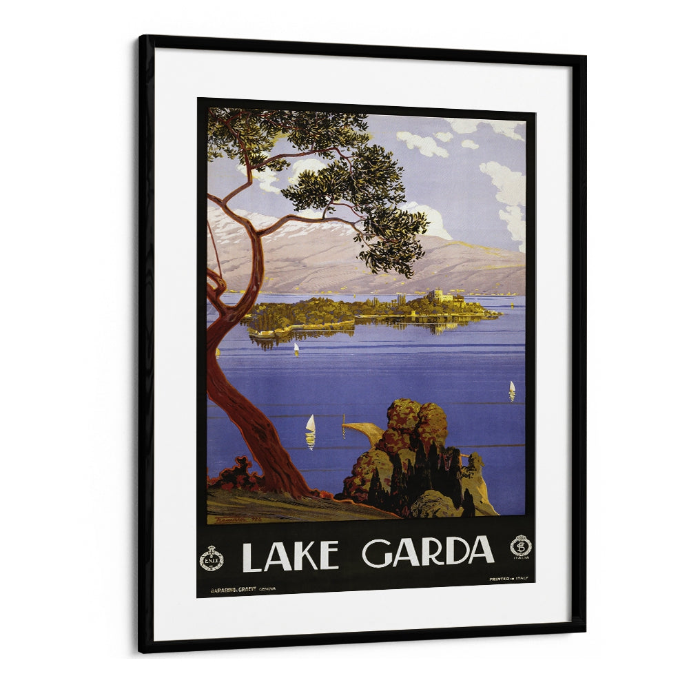 Lake Garda Retro Vintage Travel Vintage Travel Posters in Black Frame With Mount