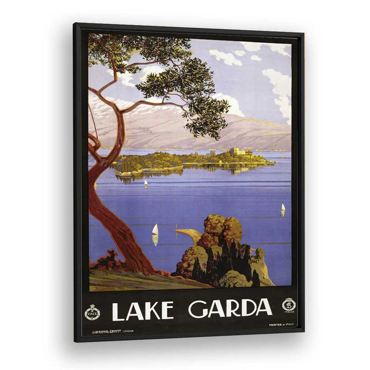 Lake Garda Retro Vintage Travel Vintage Travel Posters in Black Plain Frame