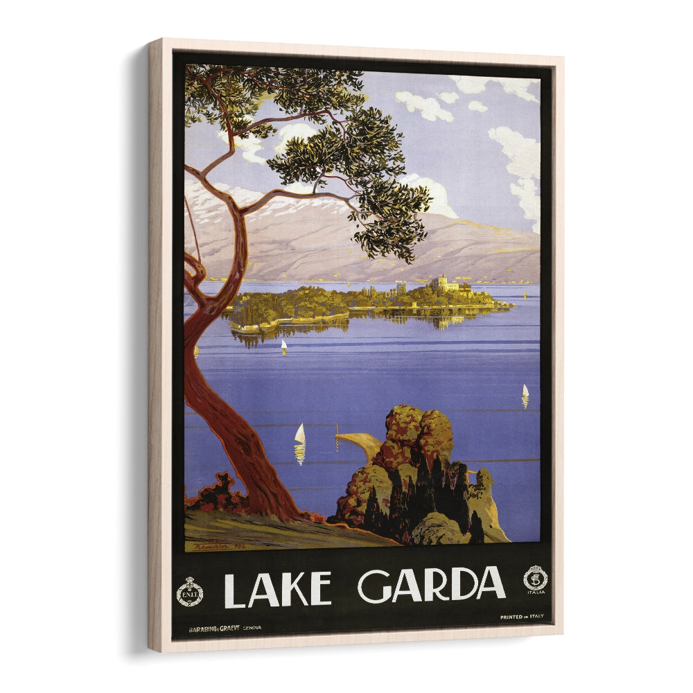 Lake Garda Retro Vintage Travel Vintage Travel Posters in Oak Wood Floater Frame