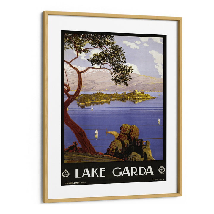 Lake Garda Retro Vintage Travel Vintage Travel Posters in Oak Wood Frame With Mount