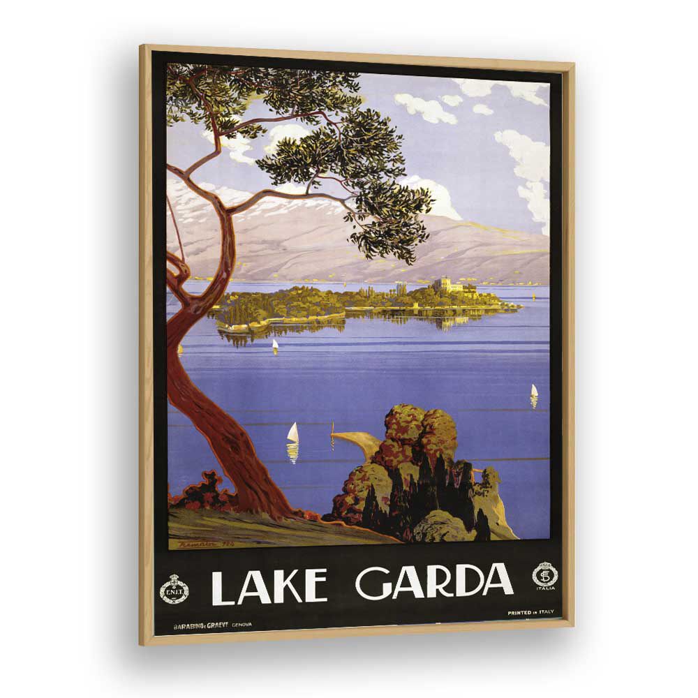 Lake Garda Retro Vintage Travel Vintage Travel Posters in Oak Wood Plain Frame