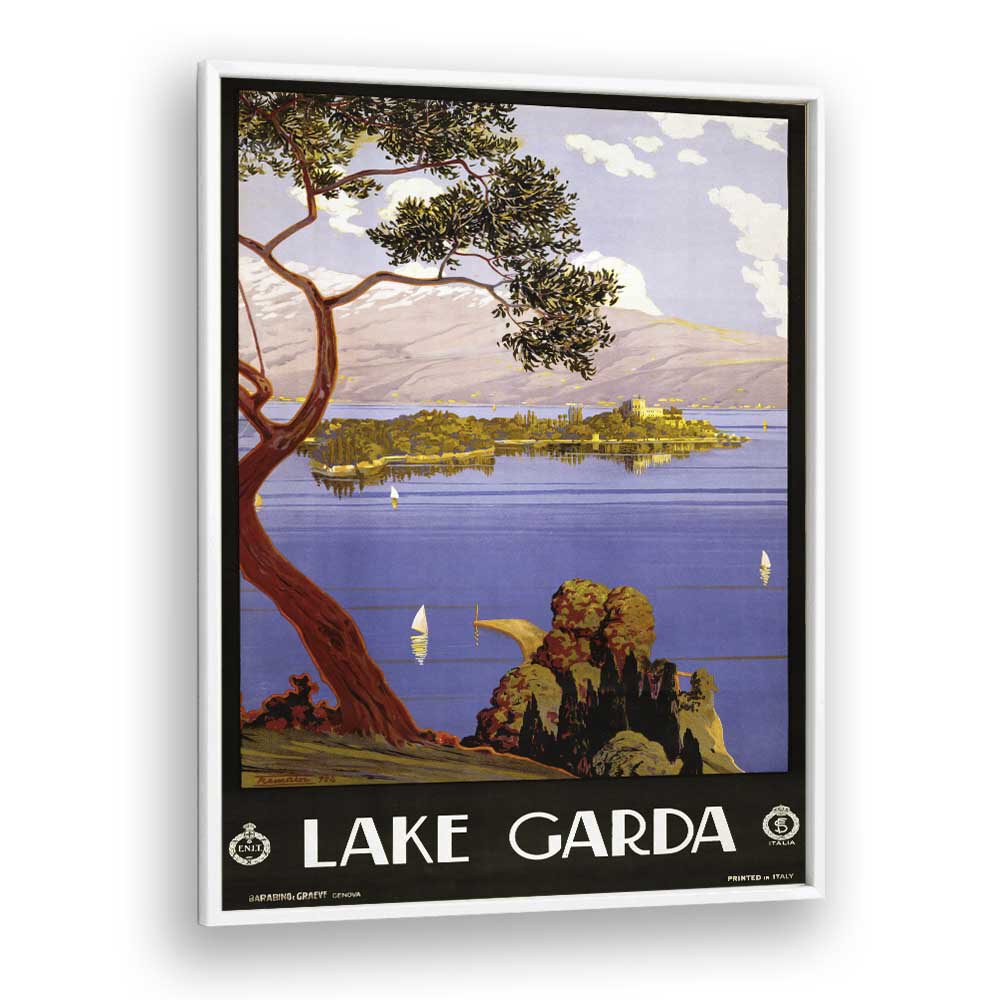 Lake Garda Retro Vintage Travel Vintage Travel Posters in White Plain Frame