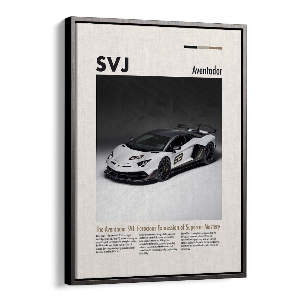 Lamborghini Aventador SVJ Car Posters Automotive Wall Art Prints in Black Floater Frame