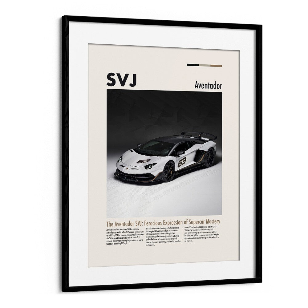 Lamborghini Aventador SVJ Car Posters Automotive Wall Art Prints in Black Frame With Mount