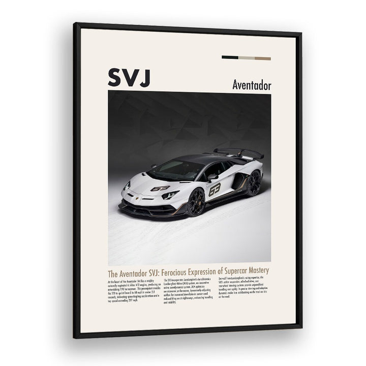 Lamborghini Aventador SVJ Car Posters Automotive Wall Art Prints in Black Plain Frame