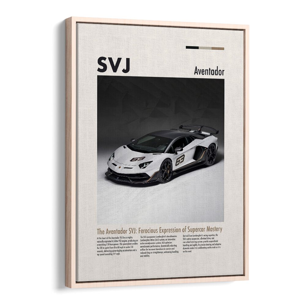 Lamborghini Aventador SVJ Car Posters Automotive Wall Art Prints in Oak Wood Floater Frame