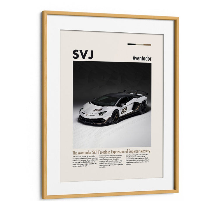 Lamborghini Aventador SVJ Car Posters Automotive Wall Art Prints in Oak Wood Frame With Mount