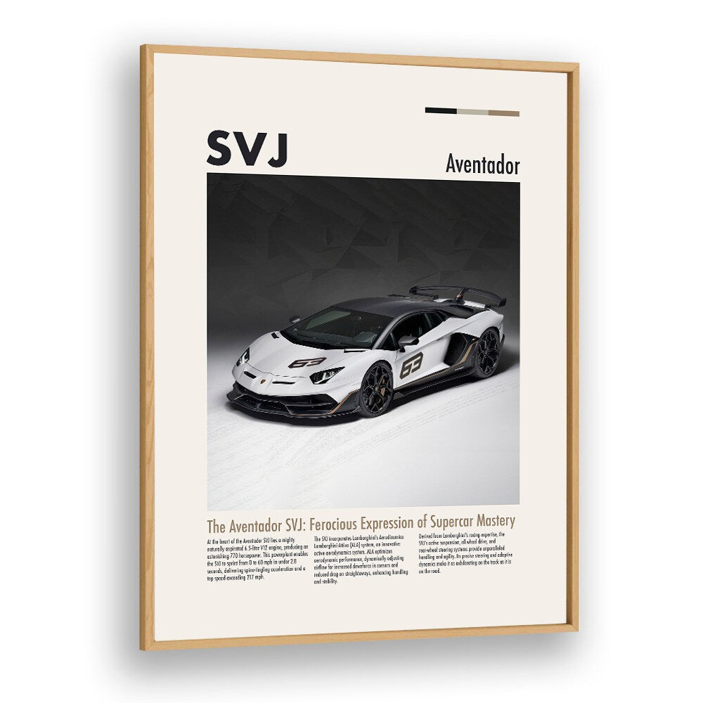 Lamborghini Aventador SVJ Car Posters Automotive Wall Art Prints in Oak Wood Plain Frame