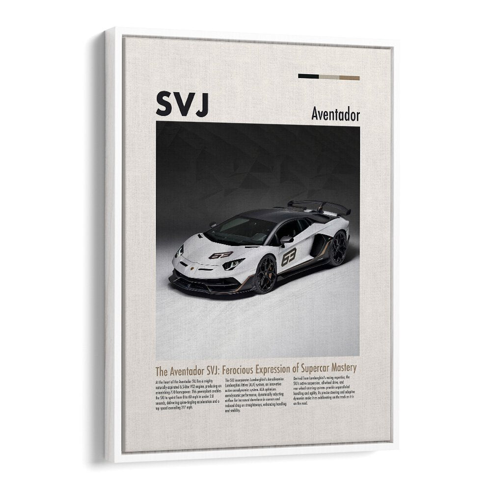 Lamborghini Aventador SVJ Car Posters Automotive Wall Art Prints in White Floater Frame