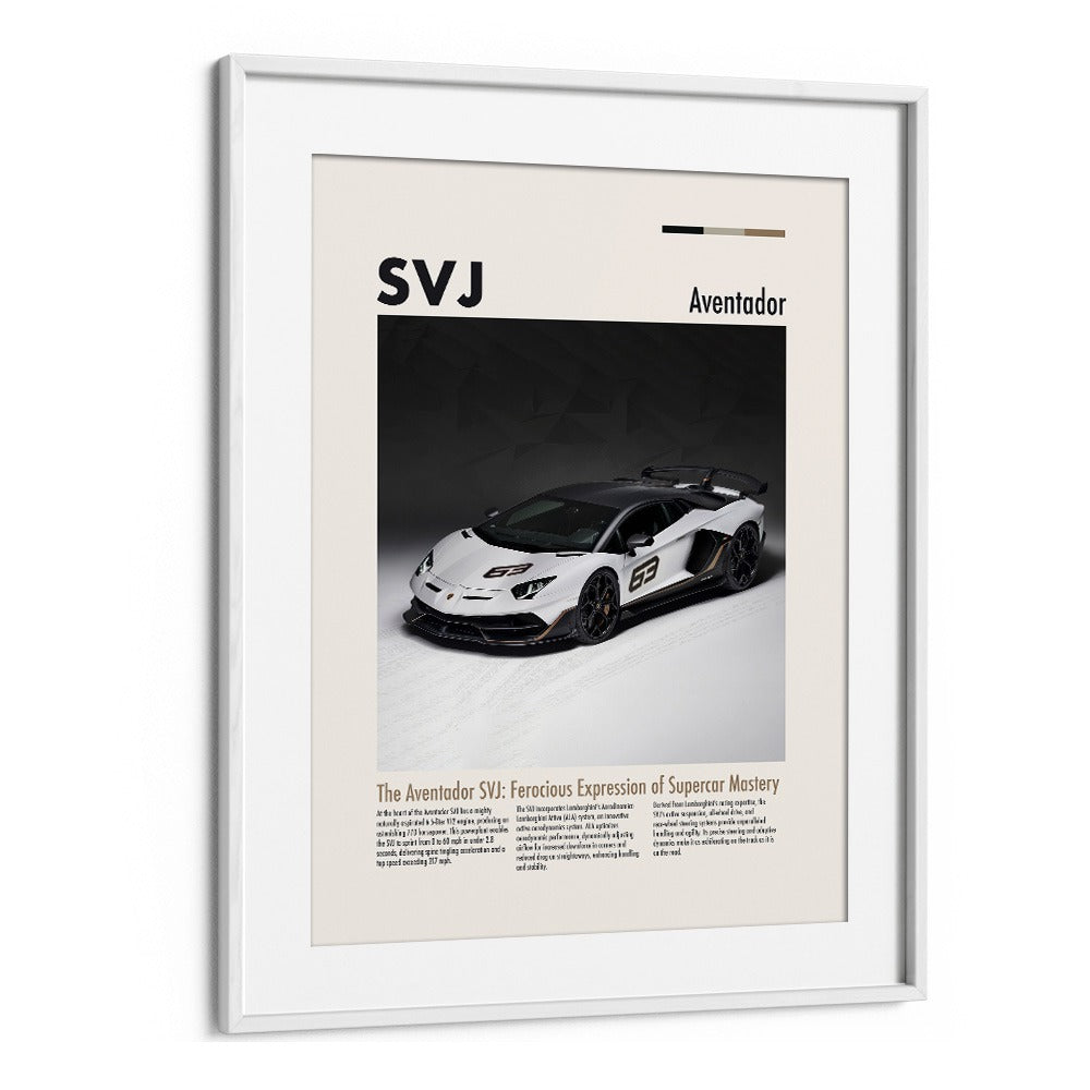 Lamborghini Aventador SVJ Car Posters Automotive Wall Art Prints in White Frame With Mount