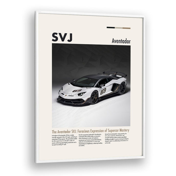 Lamborghini Aventador SVJ Car Posters Automotive Wall Art Prints in White Plain Frame