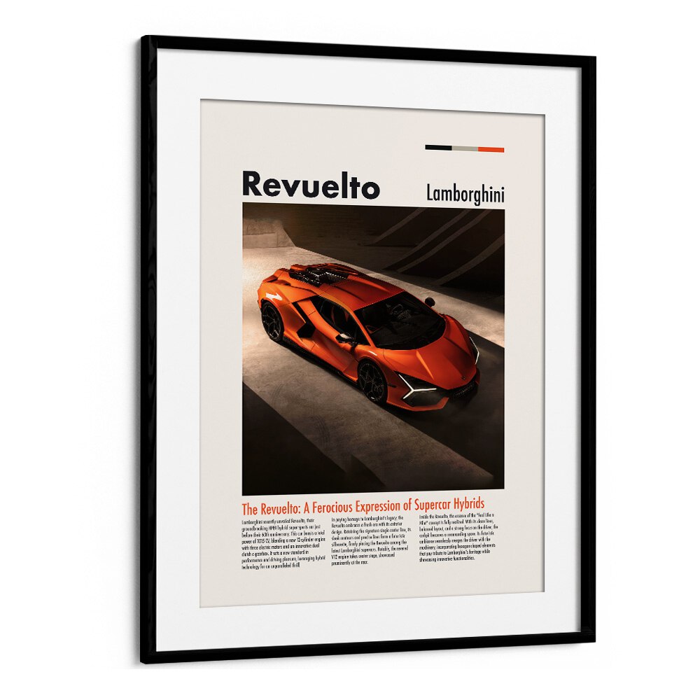 Lamborghini Revuelto Car Posters Automotive Wall Art Prints in Black Frame With Mount