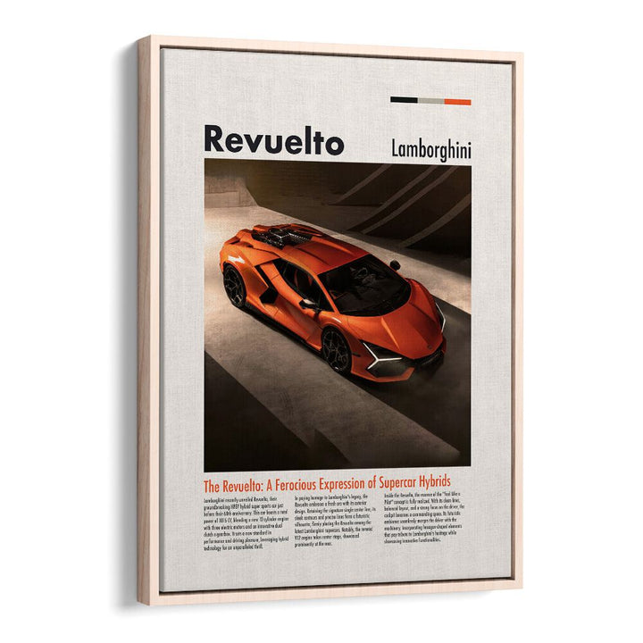 Lamborghini Revuelto Car Posters Automotive Wall Art Prints in Oak Wood Floater Frame