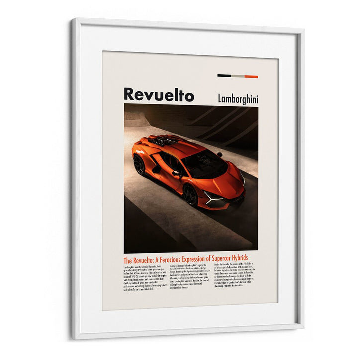 Lamborghini Revuelto Car Posters Automotive Wall Art Prints in White Frame With Mount