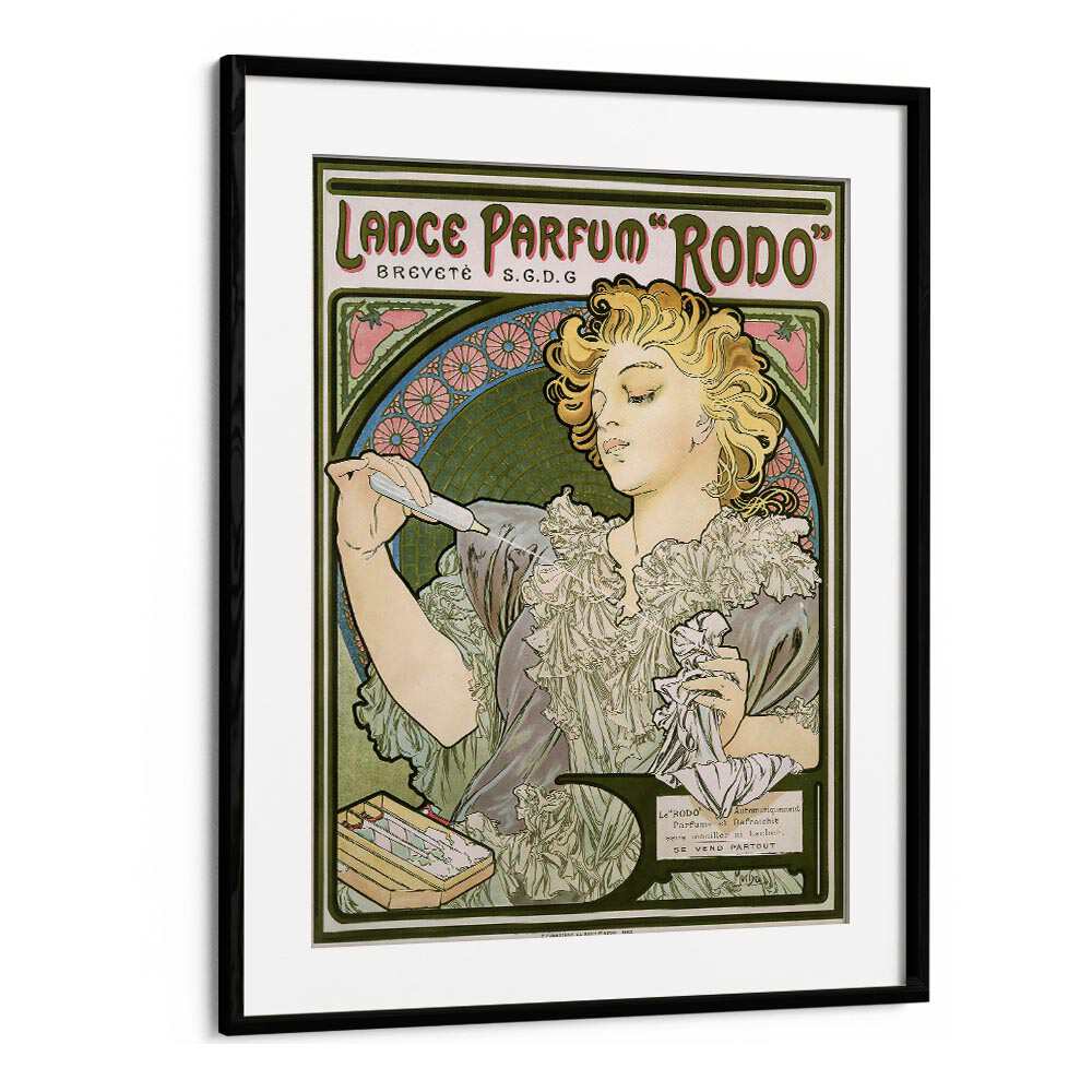 Lance Parfum Rodo 1896 By Alphonse Mucha Vintage Paintings in Black Frame With Mount