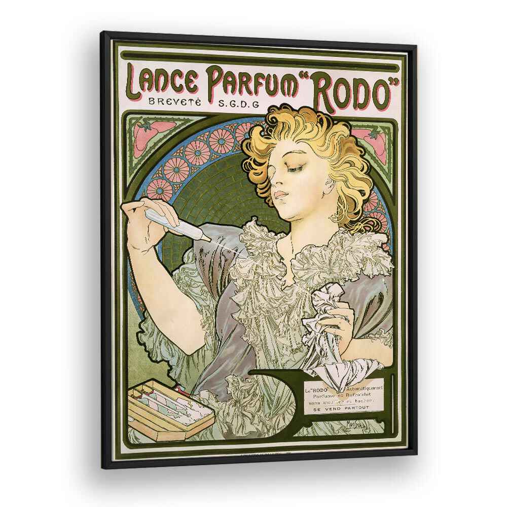 Lance Parfum Rodo 1896 By Alphonse Mucha Vintage Paintings in Black Plain Frame