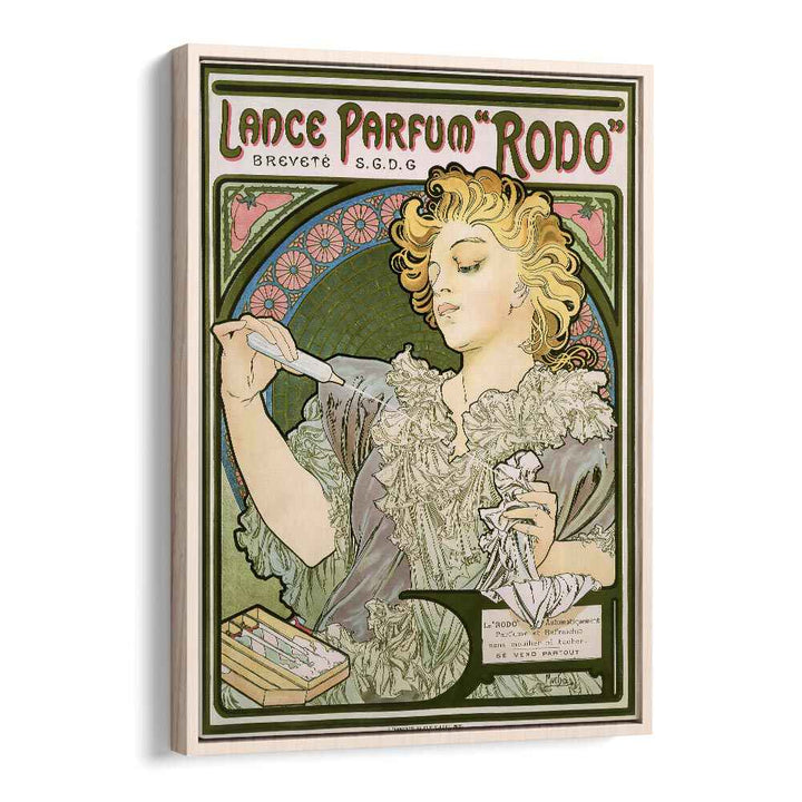 Lance Parfum Rodo 1896 By Alphonse Mucha Vintage Paintings in Oak Wood Floater Frame