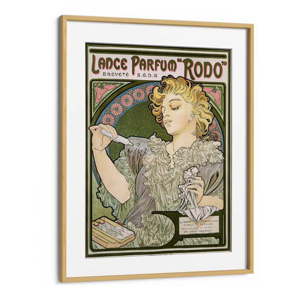 Lance Parfum Rodo 1896 By Alphonse Mucha Vintage Paintings in Oak Wood Frame With Mount