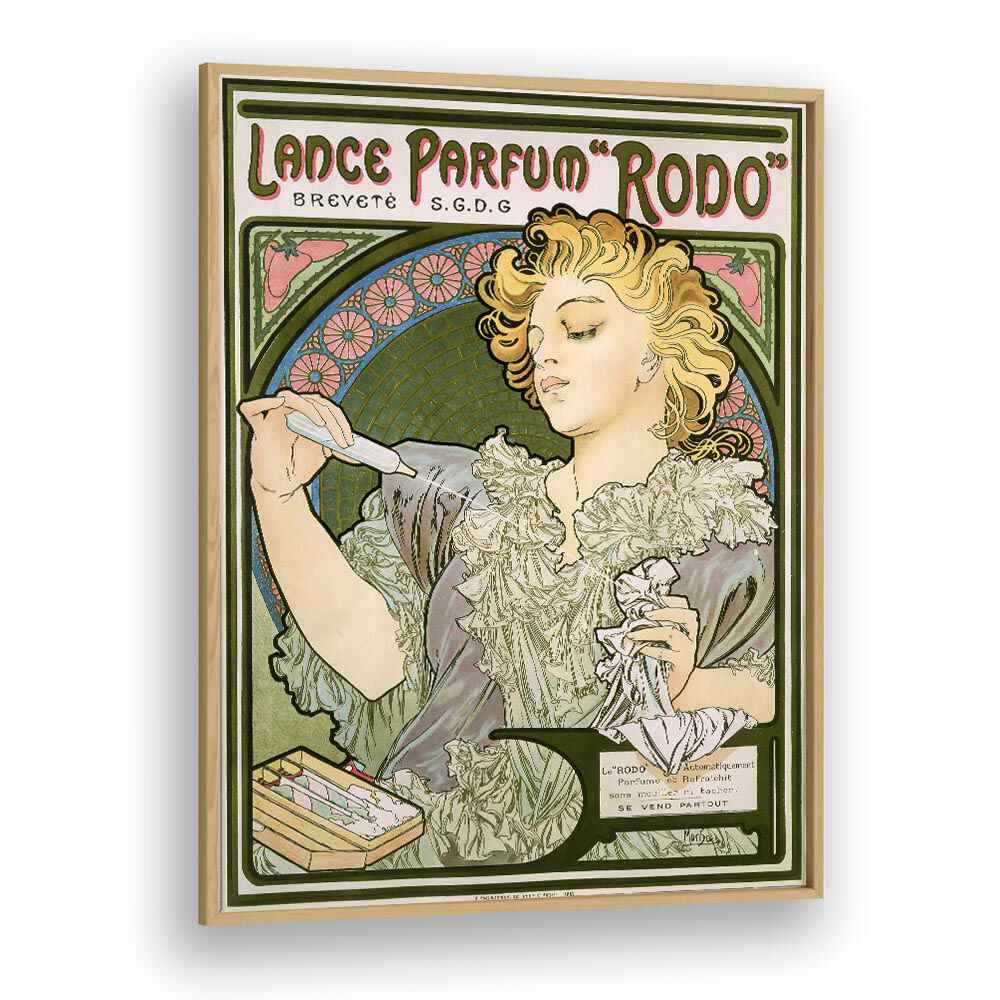 Lance Parfum Rodo 1896 By Alphonse Mucha Vintage Paintings in Oak Wood Plain Frame