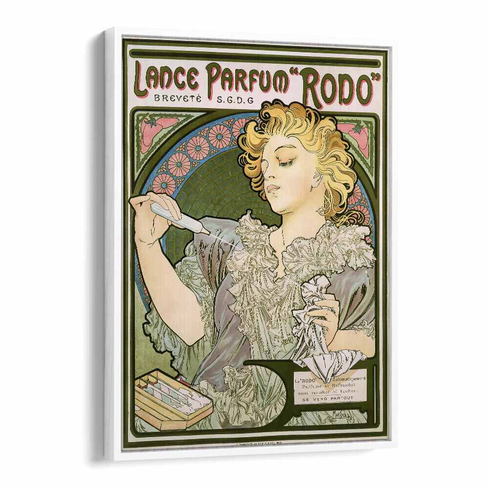 Lance Parfum Rodo 1896 By Alphonse Mucha Vintage Paintings in White Floater Frame