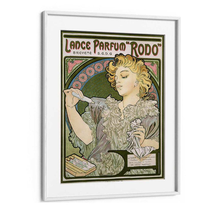 Lance Parfum Rodo 1896 By Alphonse Mucha Vintage Paintings in White Frame With Mount