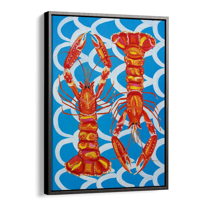 Langoustines on Blue by Alice Straker Cafe Art Prints Cafe Posters in Black Floater Frame