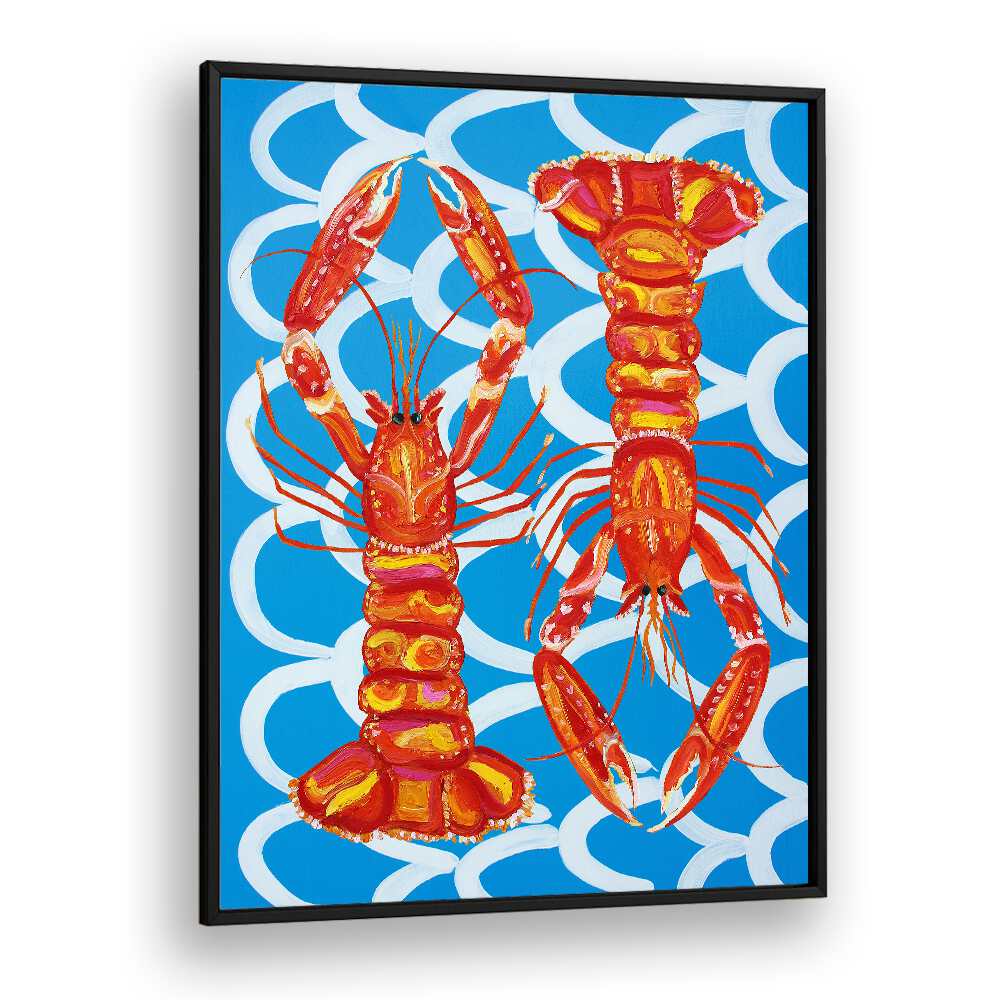 Langoustines on Blue by Alice Straker Cafe Art Prints Cafe Posters in Black Plain Frame