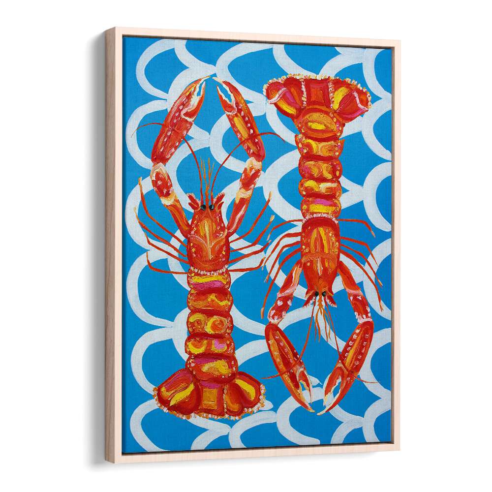 Langoustines on Blue by Alice Straker Cafe Art Prints Cafe Posters in Oak Wood Floater Frame