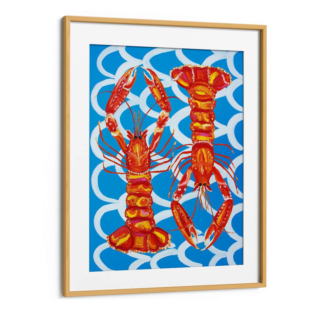 Langoustines on Blue by Alice Straker Cafe Art Prints Cafe Posters in White Plain Frame