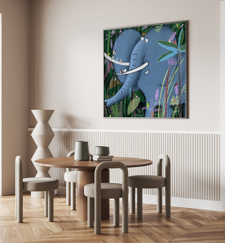 Large Elephant Peeks Out Of The Jungle By Carla Daly Kids Room Art Art placed on a wall