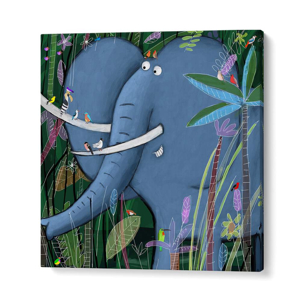 Large Elephant Peeks Out Of The Jungle By Carla Daly Kids Room Art in Gallery Wrap