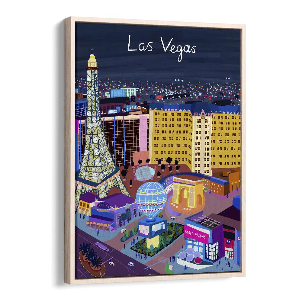 Las Vegas Night View by Carla Daly Travel Posters in Oak Wood Floater Frame