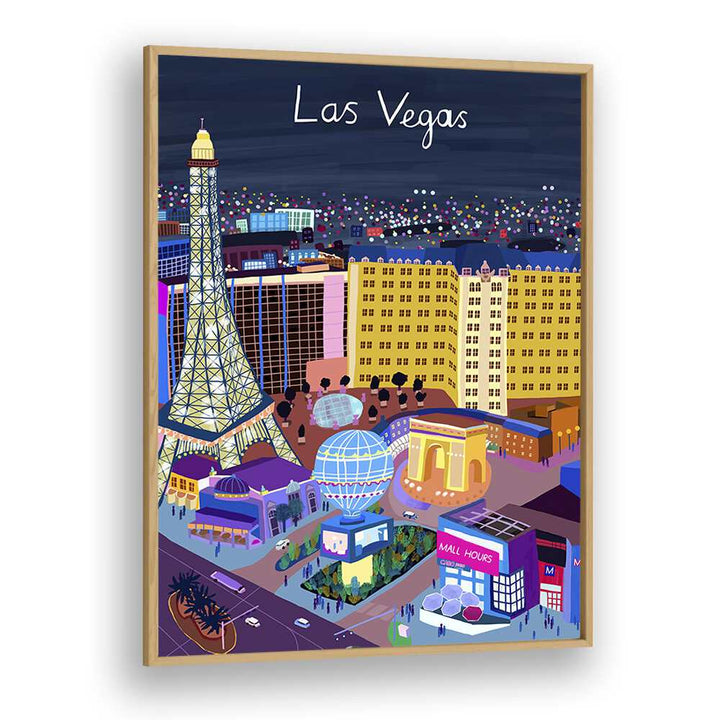 Las Vegas Night View by Carla Daly Travel Posters in Oak Wood Plain Frame