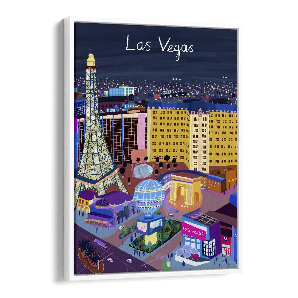 Las Vegas Night View by Carla Daly Travel Posters in White Floater Frame