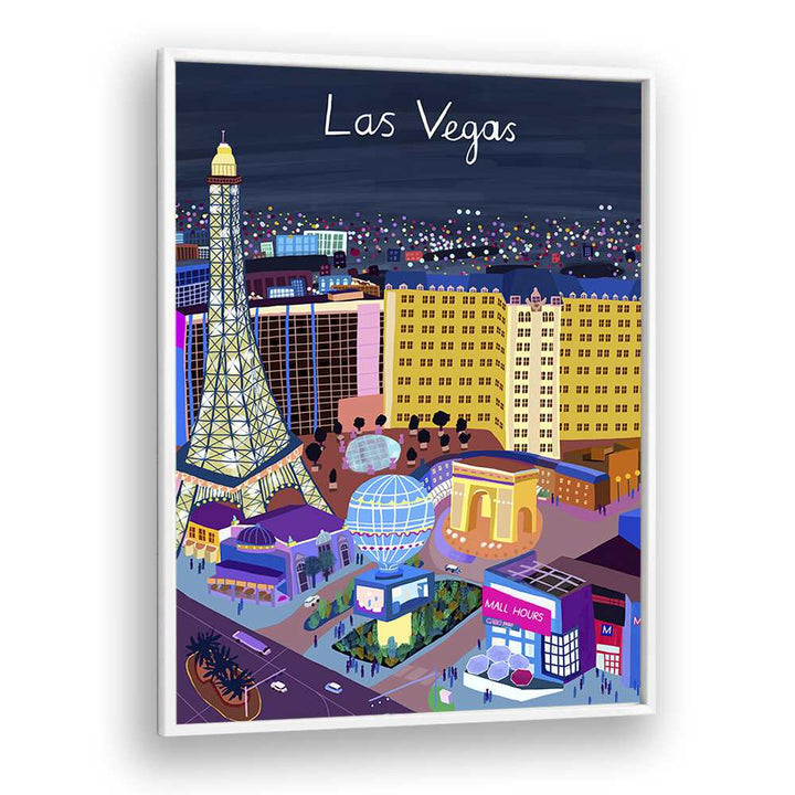 Las Vegas Night View by Carla Daly Travel Posters in White Plain Frame