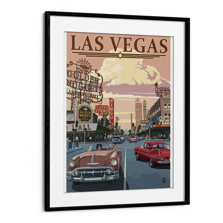 Las Vegas Retro Vintage Travel Vintage Travel Posters in Black Frame With Mount