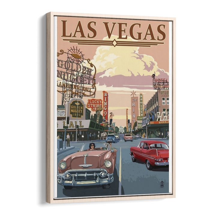 Las Vegas Retro Vintage Travel Vintage Travel Posters in Oak Wood Floater Frame