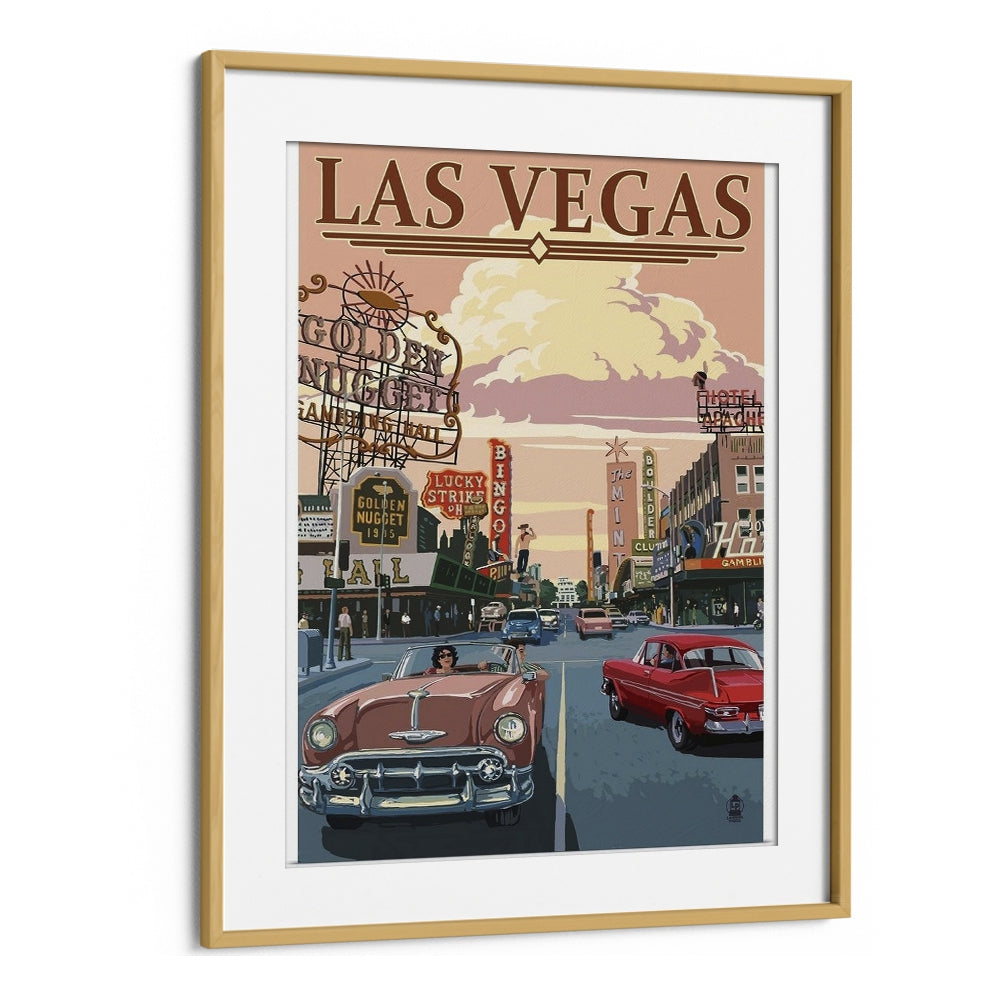 Las Vegas Retro Vintage Travel Vintage Travel Posters in Oak Wood Frame With Mount