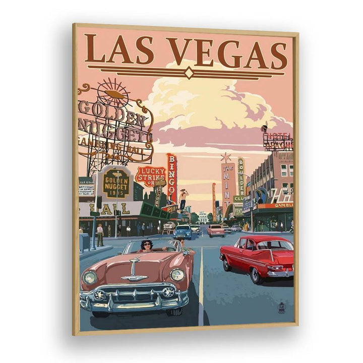 Las Vegas Retro Vintage Travel Vintage Travel Posters in Oak Wood Plain Frame