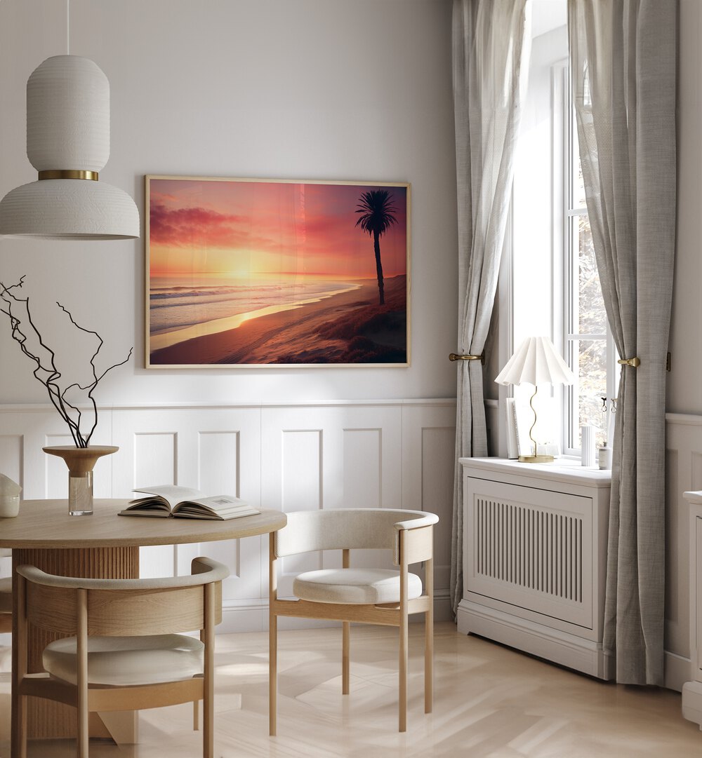 Warm hues of sunset and beach vibes in LATE SUMMER DAY, BEACH PAINTINGS, perfect for serene home decor.