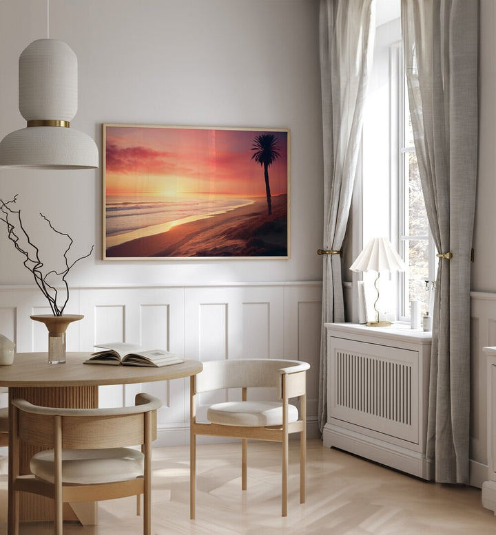 Warm hues of sunset and beach vibes in LATE SUMMER DAY, BEACH PAINTINGS, perfect for serene home decor.