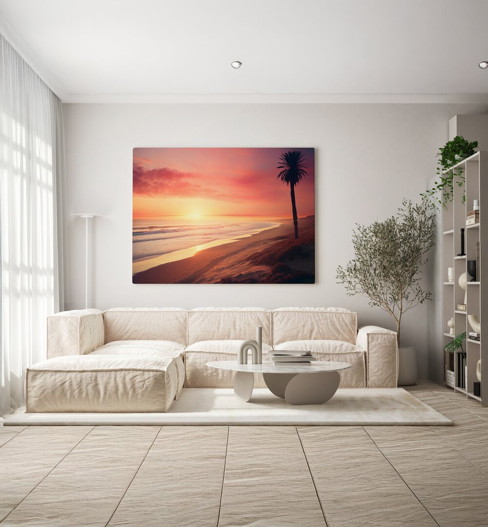 Vibrant LATE SUMMER DAY, BEACH PAINTINGS capturing a serene sunset on the beach, perfect for your home decor.