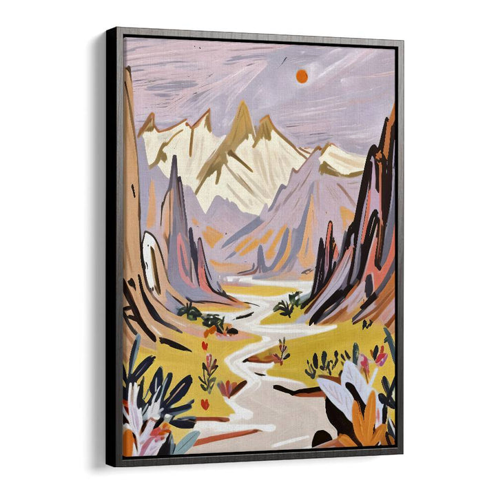 Lavender Mountains By Uma Gokhale Landscape Art Print in Black Floater Frame