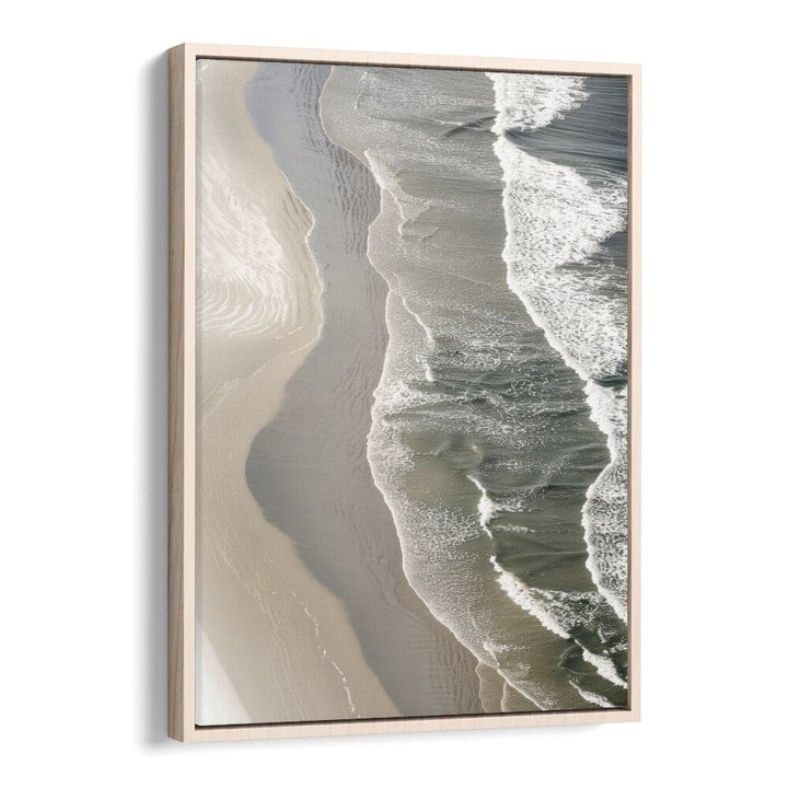 Layered Horizons Beach Prints Coastal Wall Art in Oak Wood Floater Frame