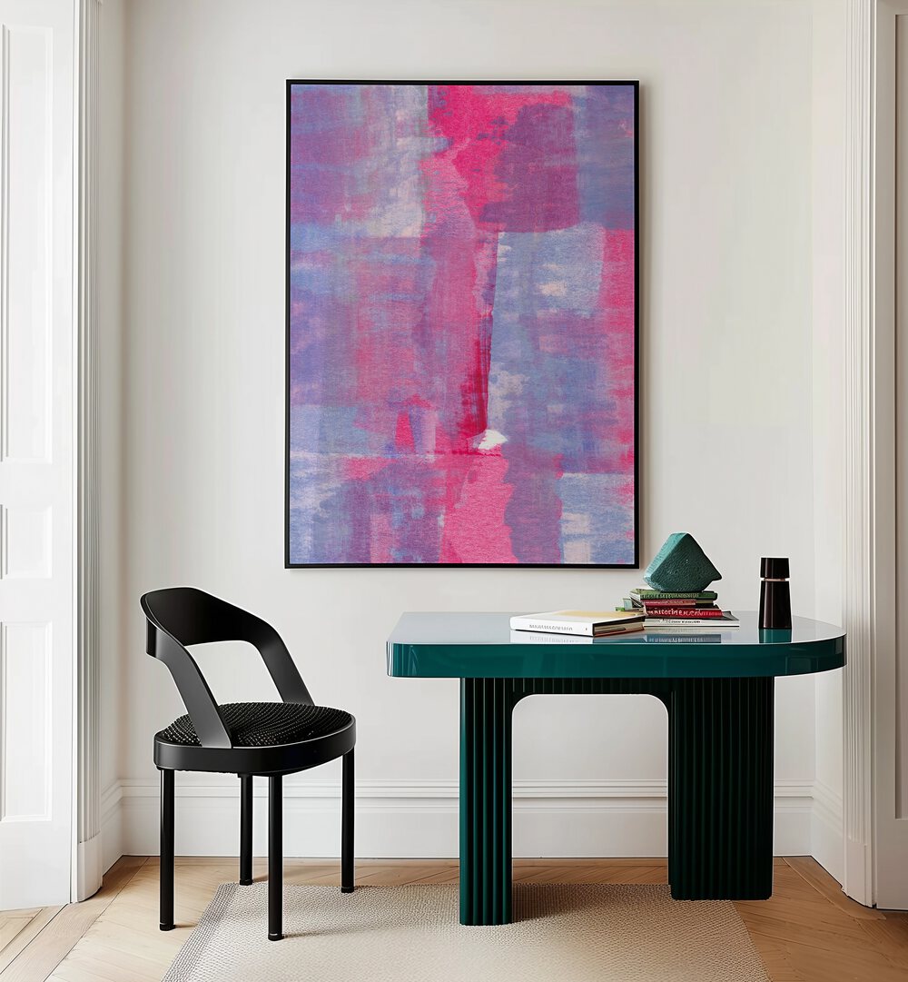 Layered Textures by Uplus Me Studio Abstract Art Abstract Paintings in Black Plain Frame placed on a wall behind a study table