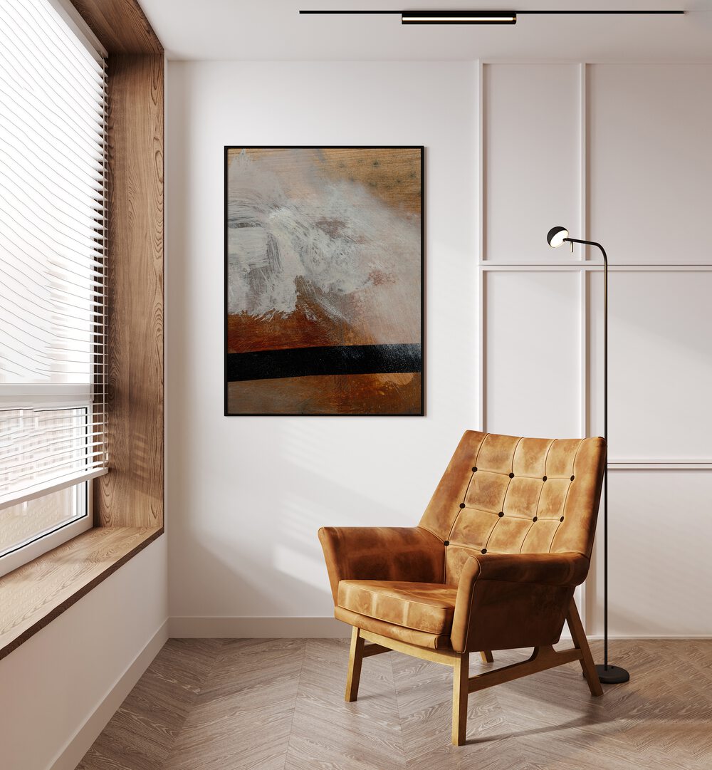 Layers By Dan Hobday Abstract Art Abstract Paintings in Black Plain Frame placed on a Cream Colored Wall in the Drawing Room