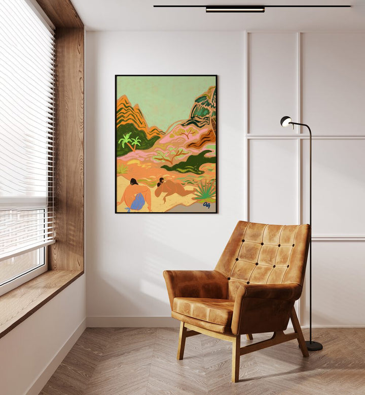 Lazy Day Sinnature By Arty Guava Wall Art Prints in Black Plain Frame placed on a Cream Colored Wall in the Drawing Room