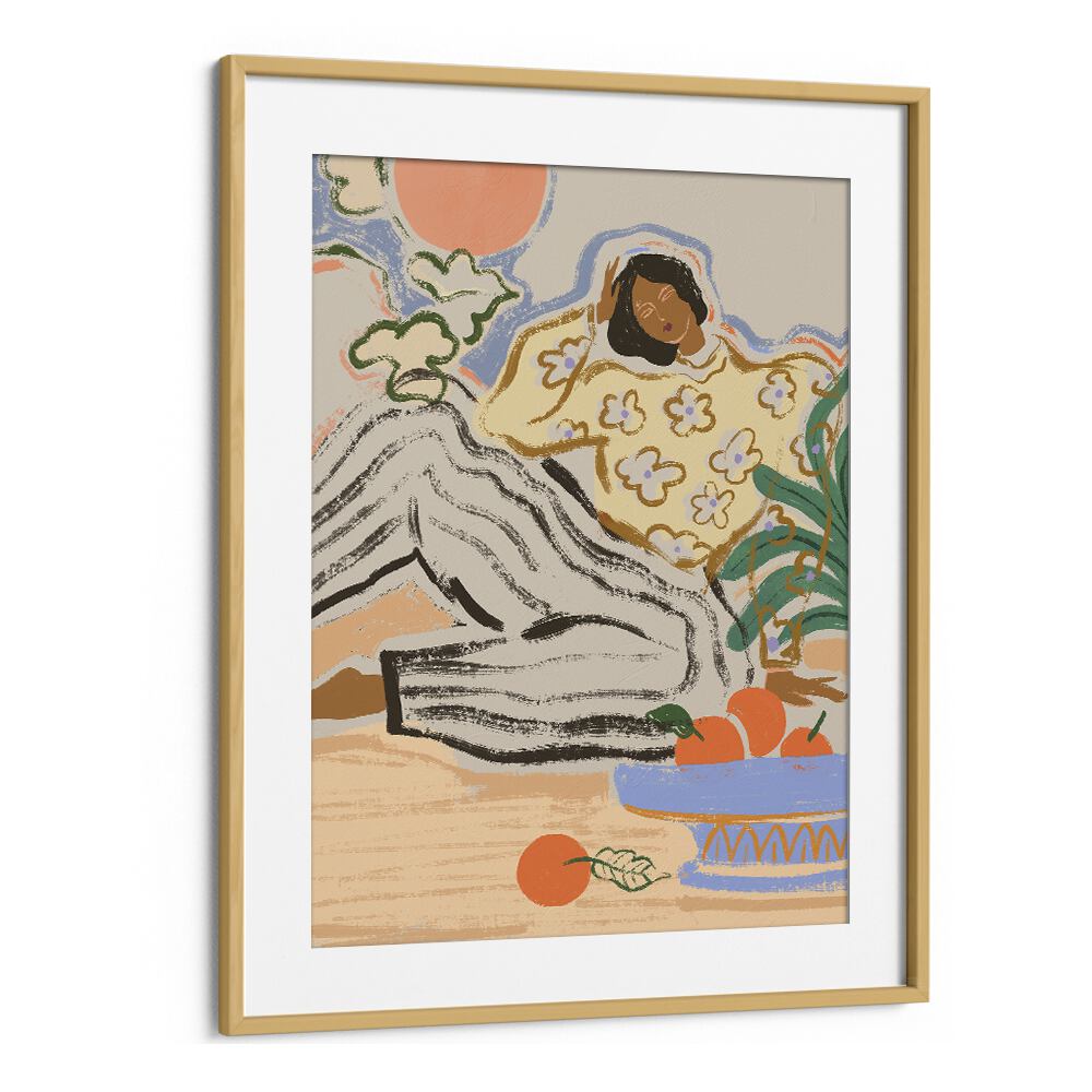 Lazy Days By Arty Guava Wall Art Prints in Oak Wood Frame With Mount